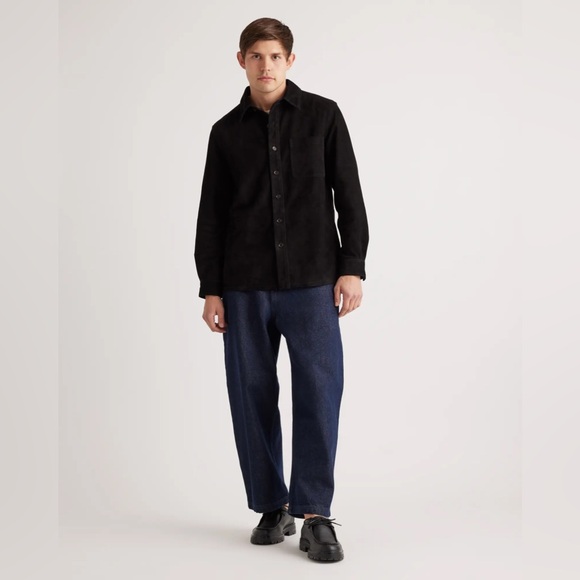 NWT Quince 100% Goat Suede Leather Overshirt Black Men Size Small - Picture 2 of 9